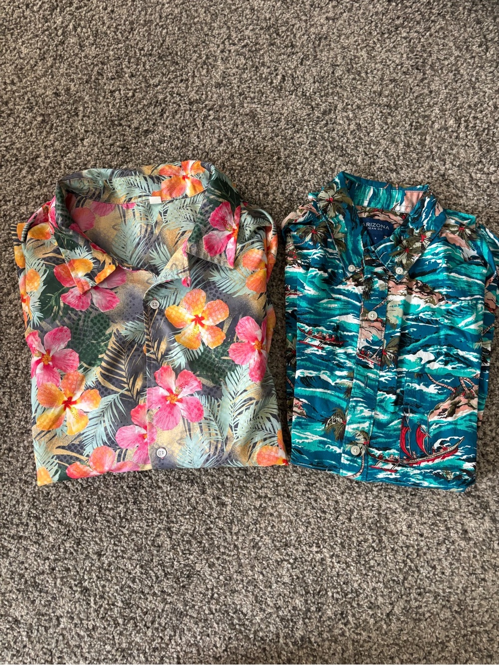 Arizona Jean Company Men’s Teal Tropical Button-Up Shirt and Pink Floral 2-Pack